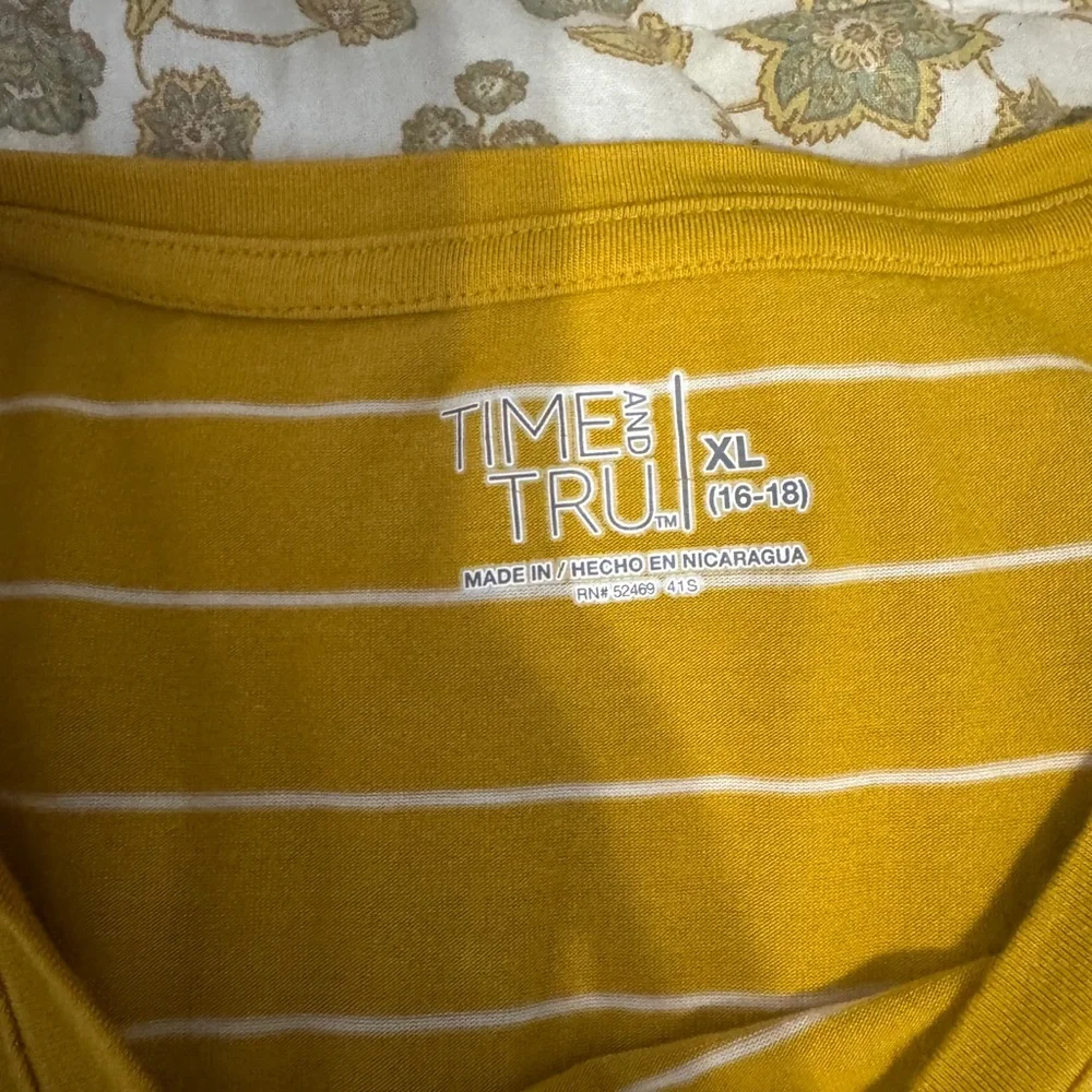Time and Tru Mustard Striped Short Sleeve Tee - Picture 2 of 2